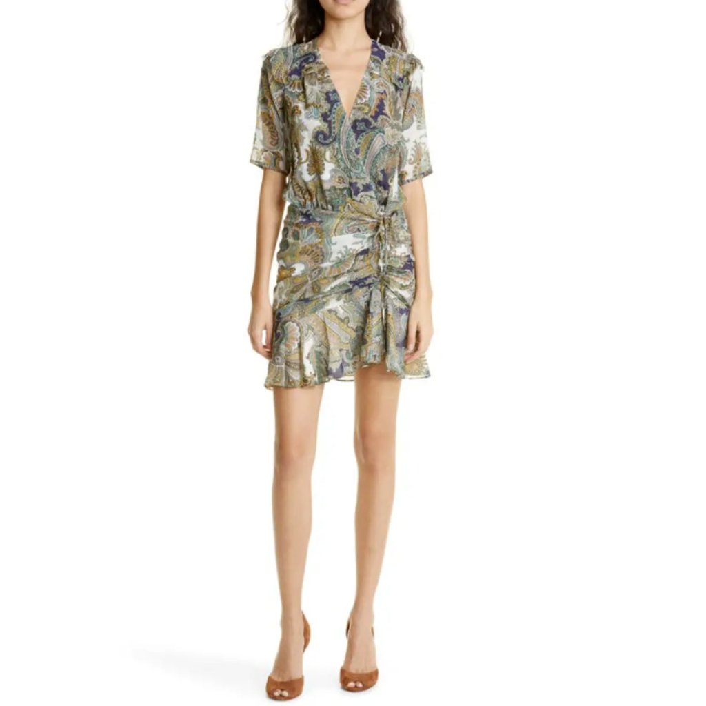 Veronica Beard Dakota Paisley Print Silk Army Multi Mini Dress Sz 0